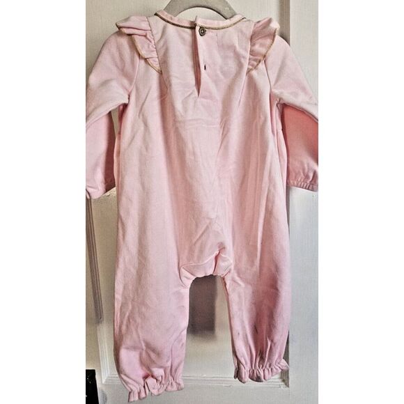 NWT mudpie XOXO VDAY baby girl 6-9 month pink golden 3D poke dots romper VELVET - Picture 2 of 8